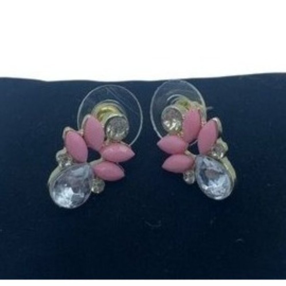Tear Drop Pink Gold Pierced Earrings Pink Barbiecore‎ NWOT Wedding Prom Dance